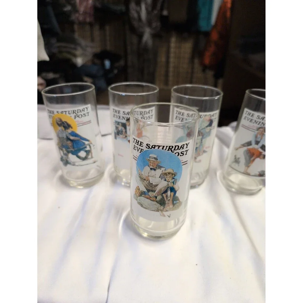 Set of 5 The Saturday Evening Post Collectible Glasses